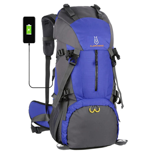 60L WATER-RESISTANT HIKING BACKPACK WITH USB CHARGING PORT