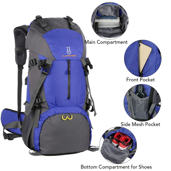 60L WATER-RESISTANT HIKING BACKPACK WITH USB CHARGING PORT