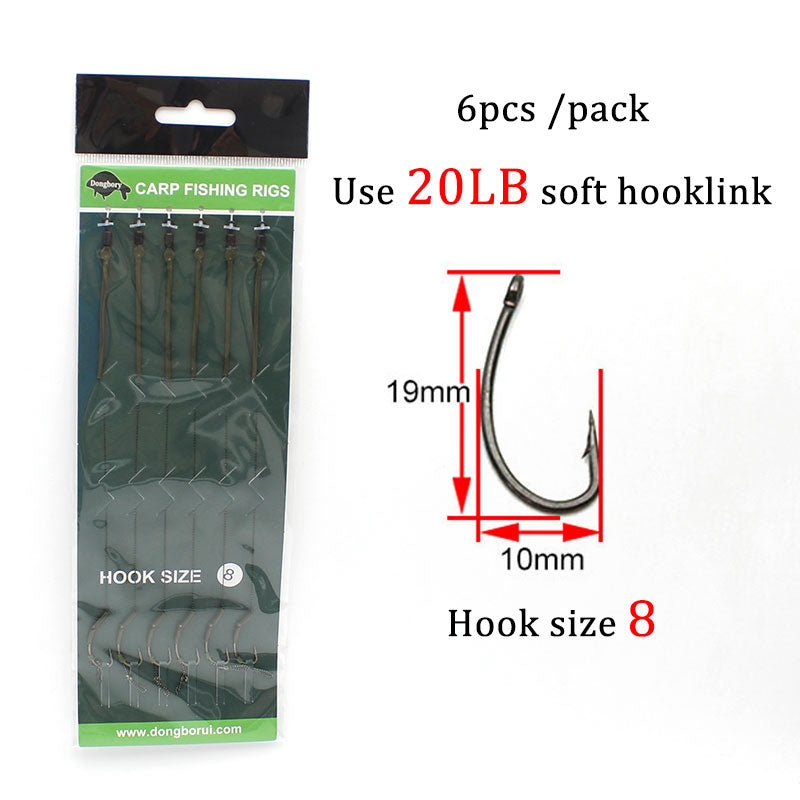 6pcs Carp Fishing Hair Rigs Ready Made Carp Fishing Hook Size 2#4#6#8