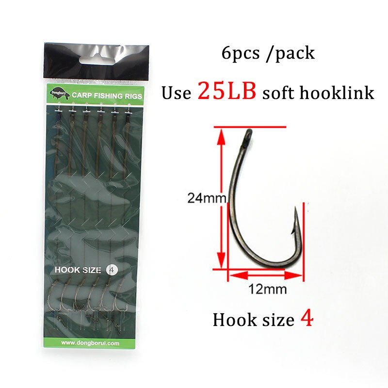 6pcs Carp Fishing Hair Rigs Ready Made Carp Fishing Hook Size 2#4#6#8