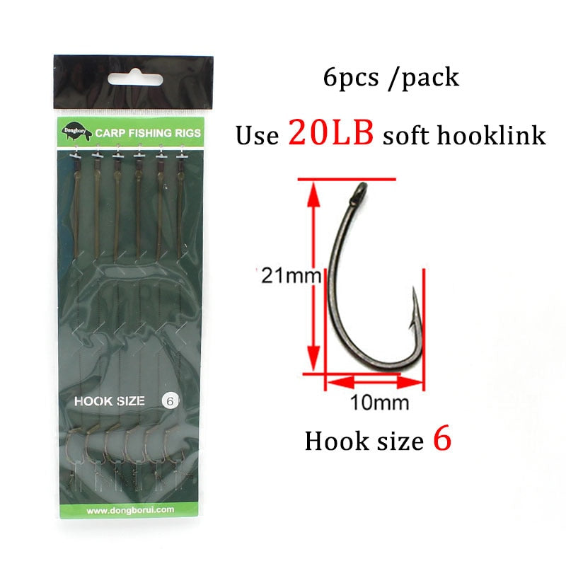 6pcs Carp Fishing Hair Rigs Ready Made Carp Fishing Hook Size 2#4#6#8