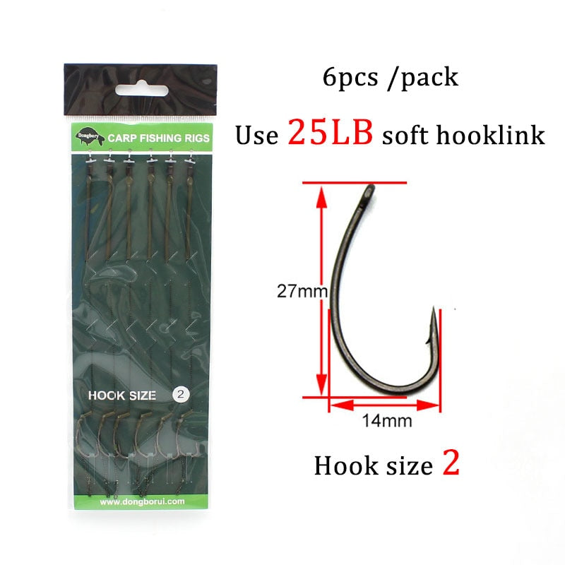 6pcs Carp Fishing Hair Rigs Ready Made Carp Fishing Hook Size 2#4#6#8